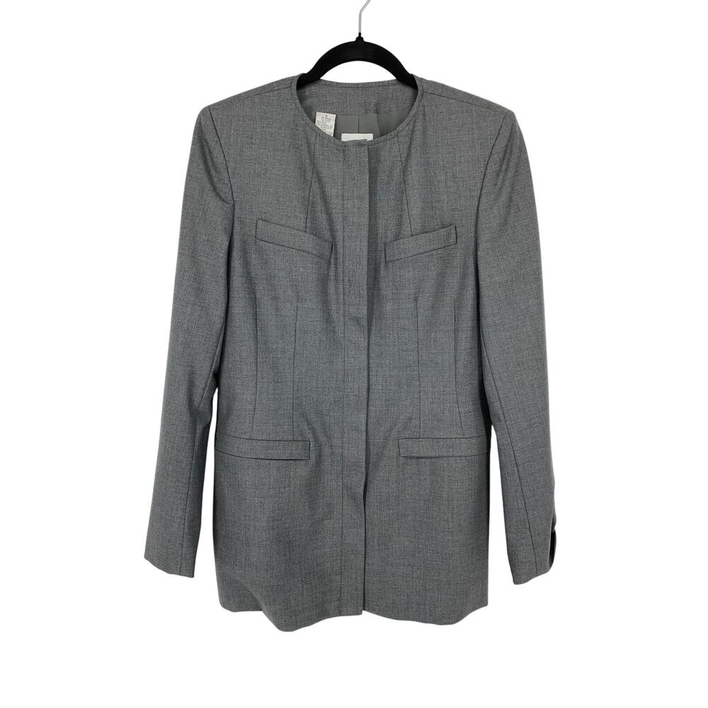Vintage 90s DKNY Collarless Blazer Jacket Womens Size 4 Gray Hidden Placket Wool